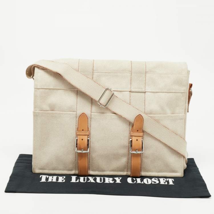 Pre Owned Hermes Beige/Natural Canvas and Leather Diaper Messenger Bag