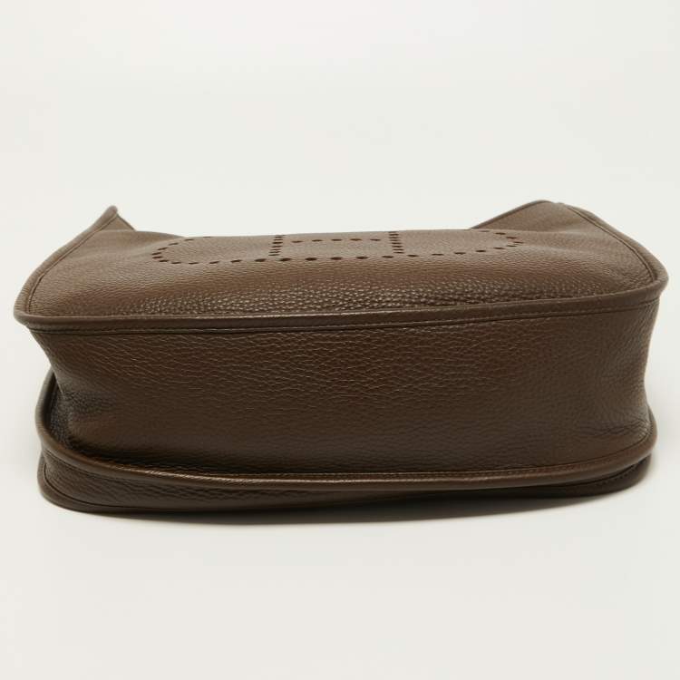 Pre Owned Hermes Chocolat Clemence Leather Evelyne III GM Bag