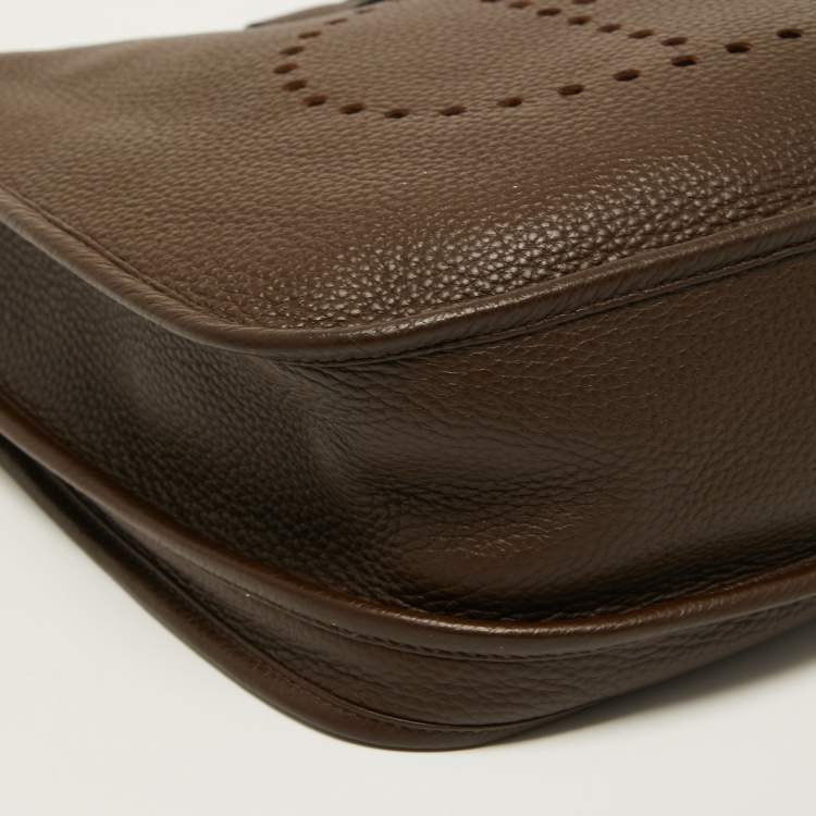 Pre Owned Hermes Chocolat Clemence Leather Evelyne III GM Bag