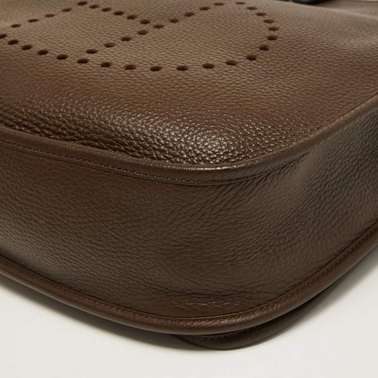 Pre Owned Hermes Chocolat Clemence Leather Evelyne III GM Bag
