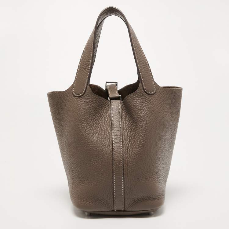 Pre Owned Hermes Etoupe Taurillon Clemence Leather Picotin Lock 18 Bag