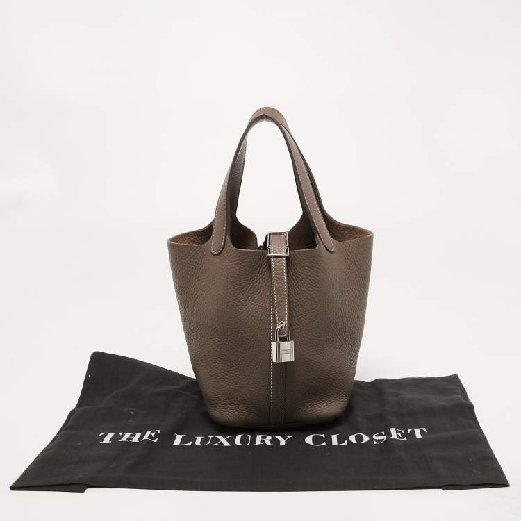 Pre Owned Hermes Etoupe Taurillon Clemence Leather Picotin Lock 18 Bag