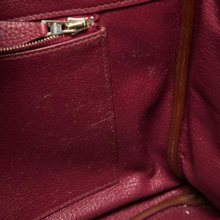 Pre Owned Hermes Tosca Togo Leather Palladium Finish Birkin 35 Bag