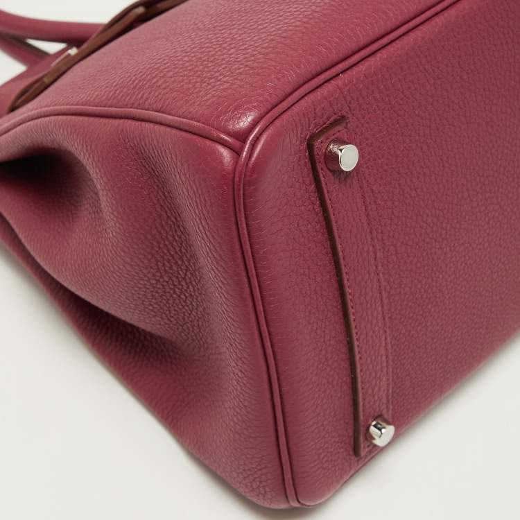 Pre Owned Hermes Tosca Togo Leather Palladium Finish Birkin 35 Bag