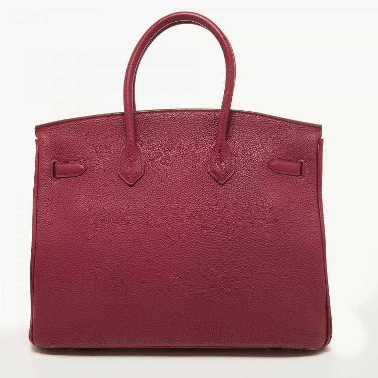 Pre Owned Hermes Tosca Togo Leather Palladium Finish Birkin 35 Bag