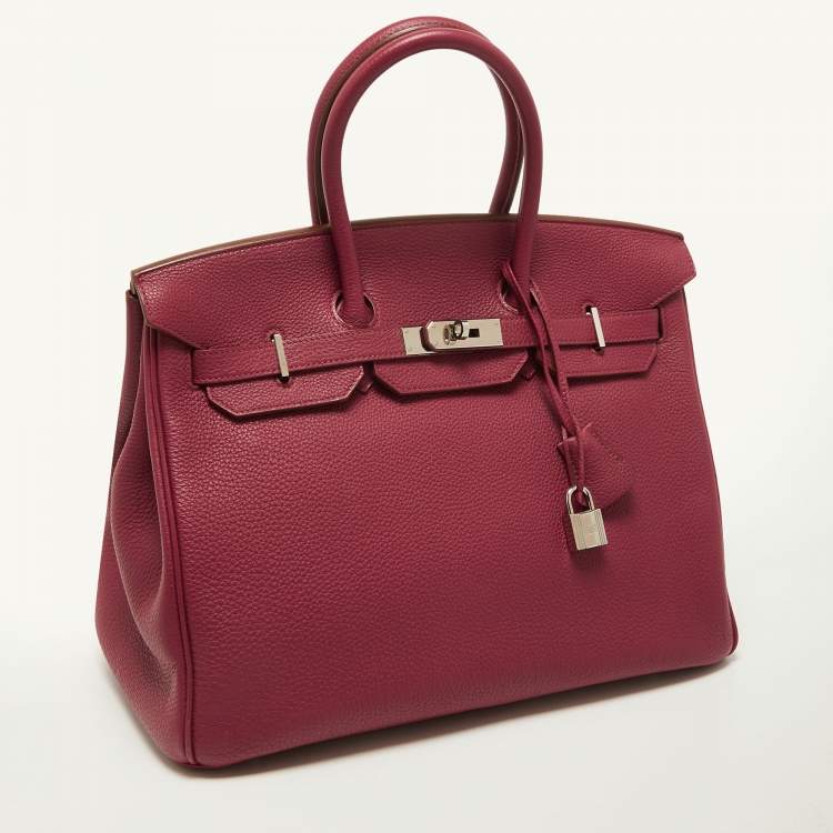 Pre Owned Hermes Tosca Togo Leather Palladium Finish Birkin 35 Bag
