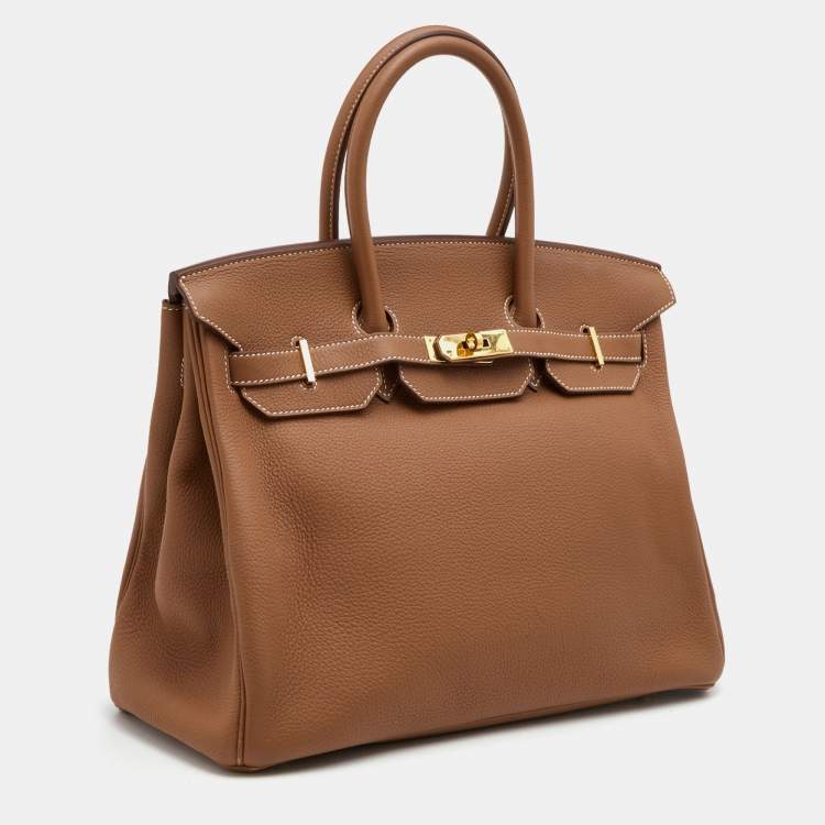 Pre Owned Hermes Gold Togo Leather Gold Finish Birkin 35 Bag