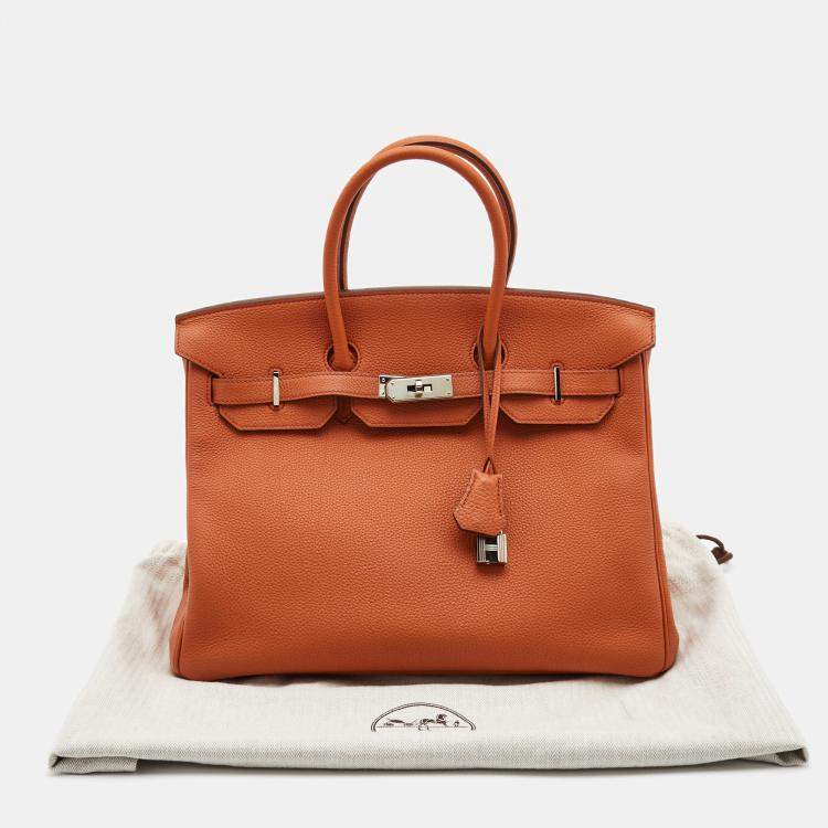 Pre Owned Hermes Capucine Togo Leather Palladium Finish Birkin 35 Bag