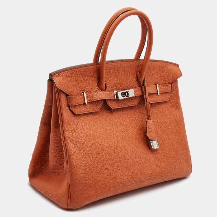 Pre Owned Hermes Capucine Togo Leather Palladium Finish Birkin 35 Bag