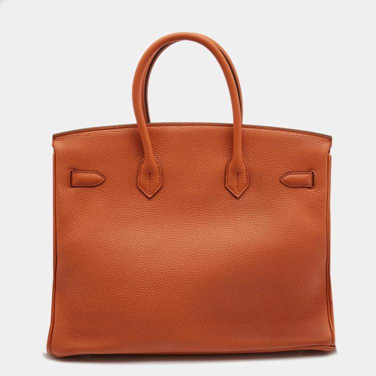 Pre Owned Hermes Capucine Togo Leather Palladium Finish Birkin 35 Bag