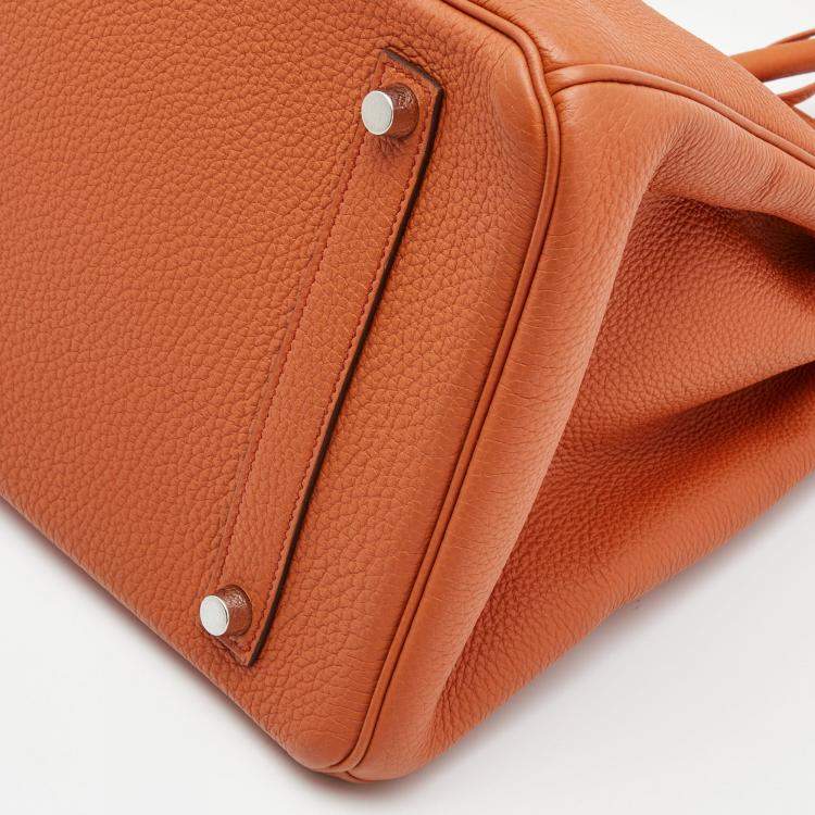 Pre Owned Hermes Capucine Togo Leather Palladium Finish Birkin 35 Bag