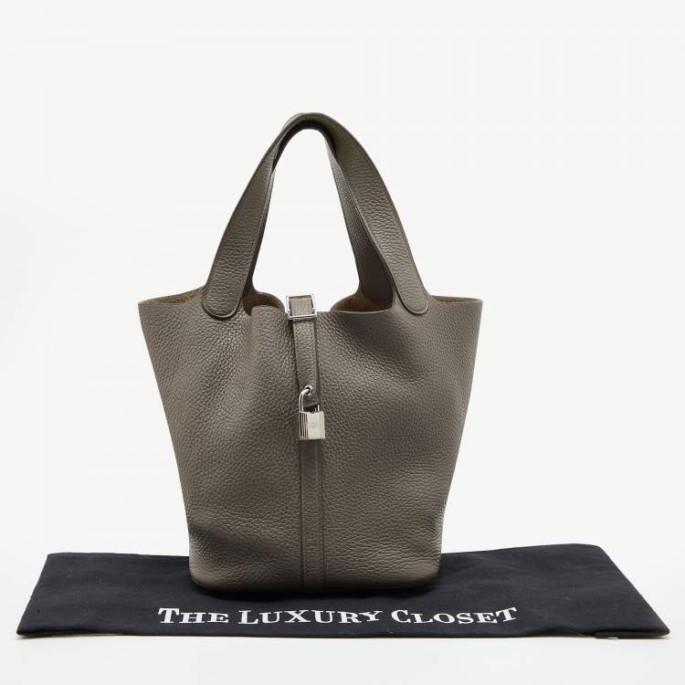 Pre Owned Hermes Etain Taurillon Clemence Leather Picotin Lock 22 Bag