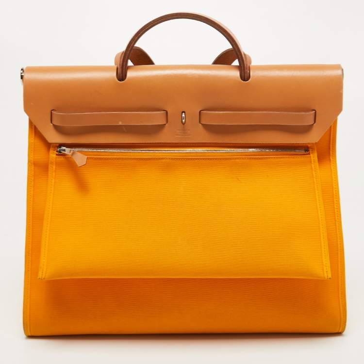 Pre Owned Hermes Jaune D' Or/Orange Canvas and Leather Herbag Zip 39 Bag