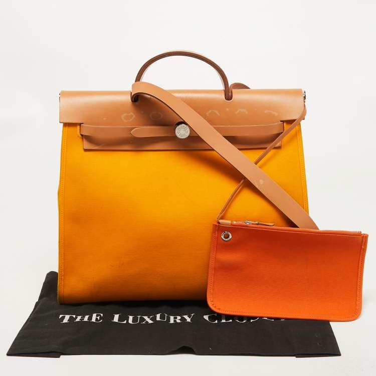 Pre Owned Hermes Jaune D' Or/Orange Canvas and Leather Herbag Zip 39 Bag