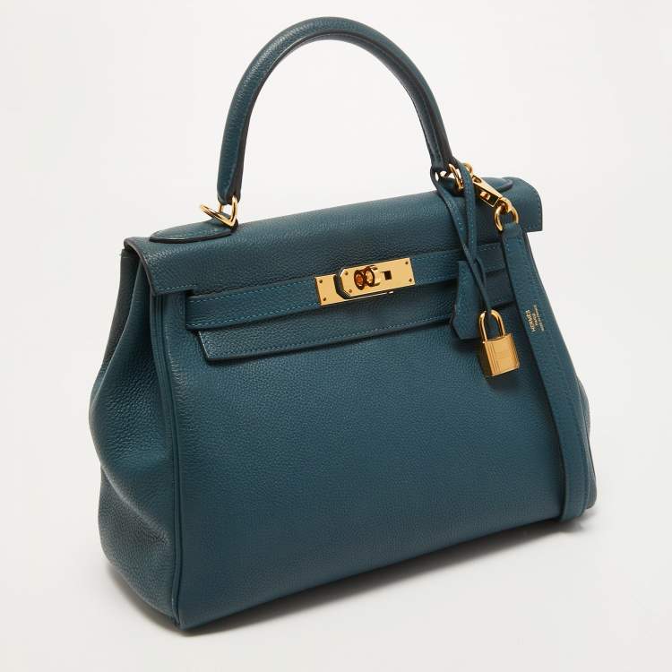 Pre Owned Hermes Colvert Evercolor Leather Gold Finish Kelly Retourne 28 Bag