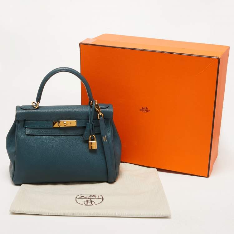 Pre Owned Hermes Colvert Evercolor Leather Gold Finish Kelly Retourne 28 Bag
