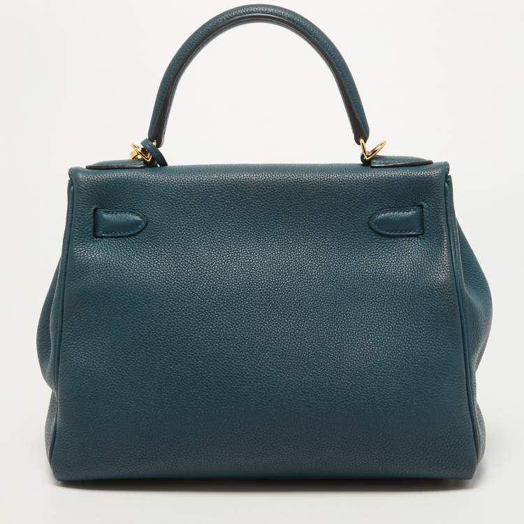 Pre Owned Hermes Colvert Evercolor Leather Gold Finish Kelly Retourne 28 Bag