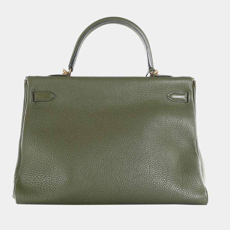 Pre Owned Hermes Olive Green Clemence Leather Gold Hardware Kelly Retourne 35 Bag 