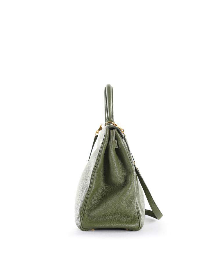 Pre Owned Hermes Olive Green Clemence Leather Gold Hardware Kelly Retourne 35 Bag 