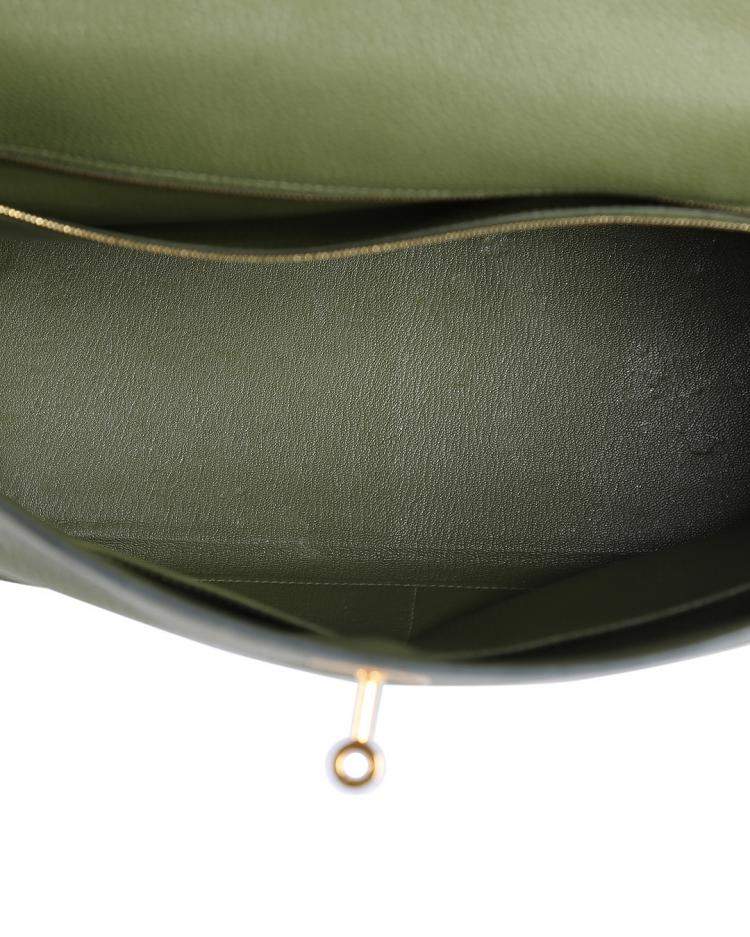 Pre Owned Hermes Olive Green Clemence Leather Gold Hardware Kelly Retourne 35 Bag 