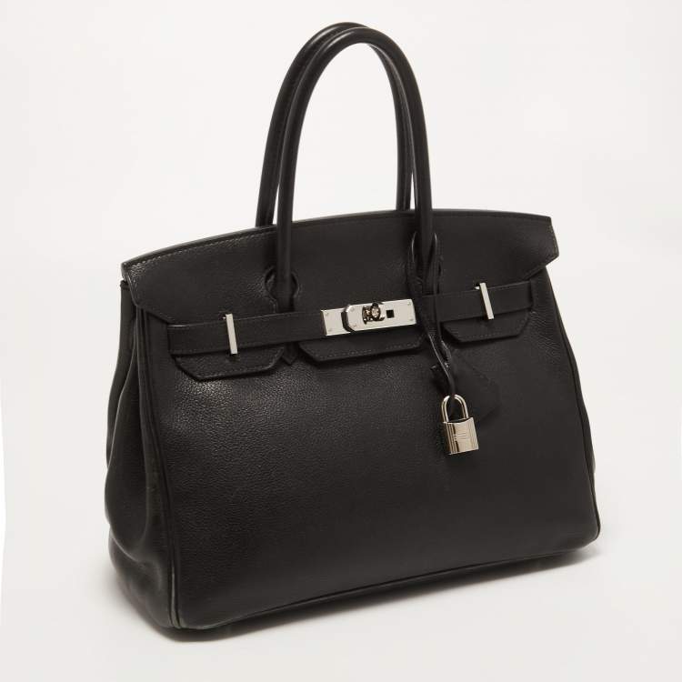 Pre Owned Hermès Black Evercolor Leather Palladium Finish Birkin 30 Bag