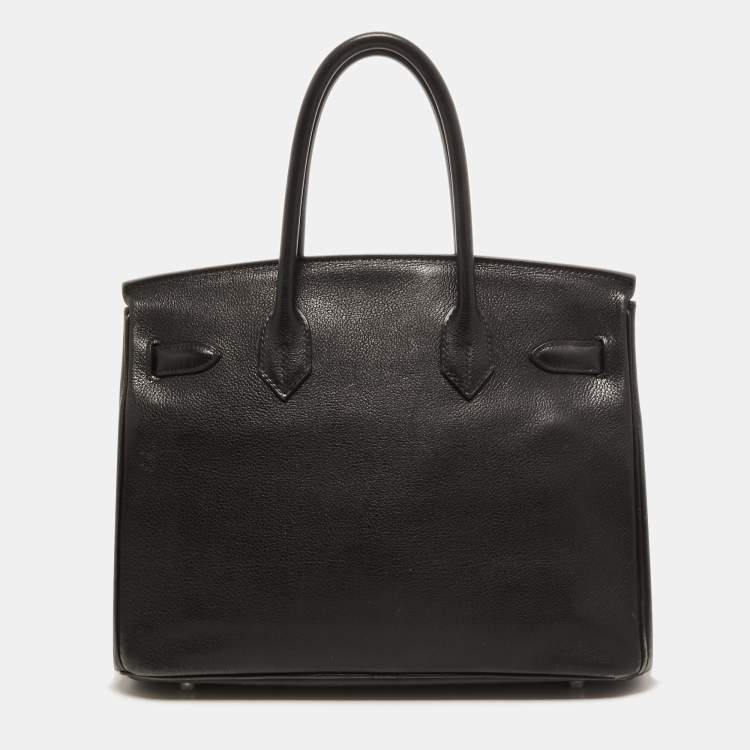 Pre Owned Hermès Black Evercolor Leather Palladium Finish Birkin 30 Bag
