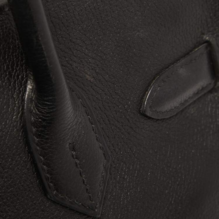 Pre Owned Hermès Black Evercolor Leather Palladium Finish Birkin 30 Bag