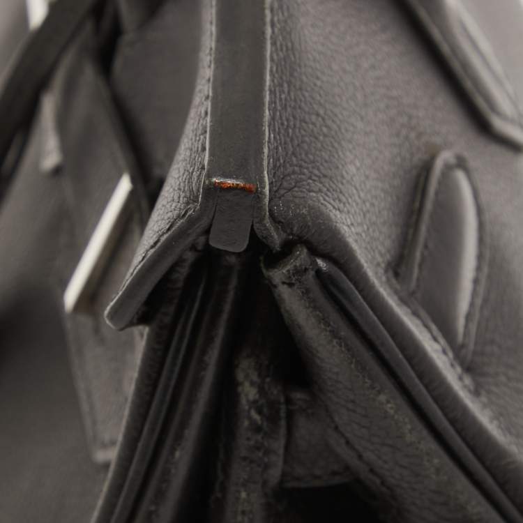 Pre Owned Hermès Black Evercolor Leather Palladium Finish Birkin 30 Bag