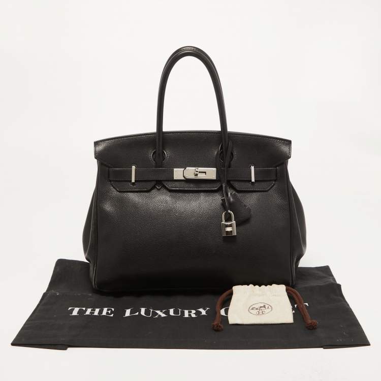 Pre Owned Hermès Black Evercolor Leather Palladium Finish Birkin 30 Bag