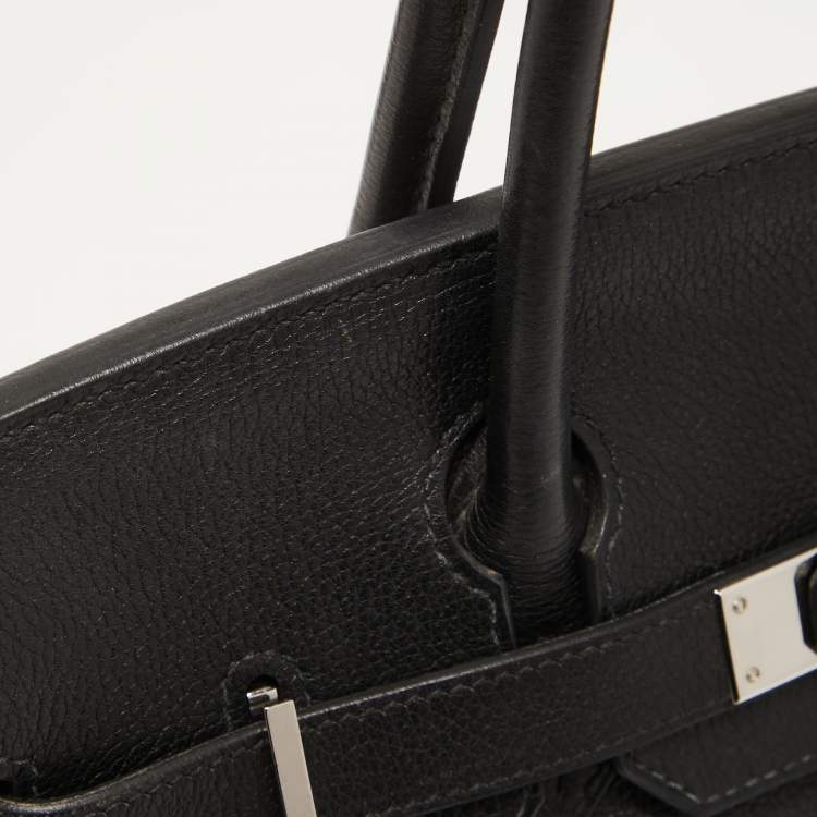 Pre Owned Hermès Black Evercolor Leather Palladium Finish Birkin 30 Bag