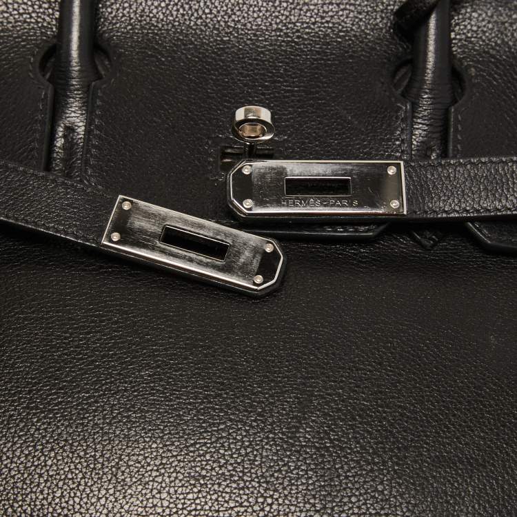 Pre Owned Hermès Black Evercolor Leather Palladium Finish Birkin 30 Bag