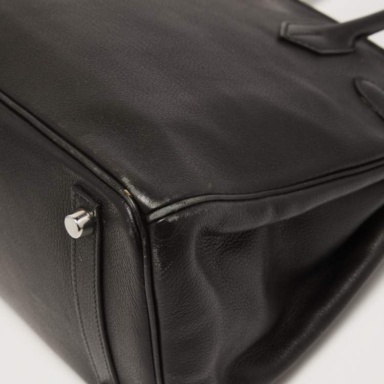 Pre Owned Hermès Black Evercolor Leather Palladium Finish Birkin 30 Bag