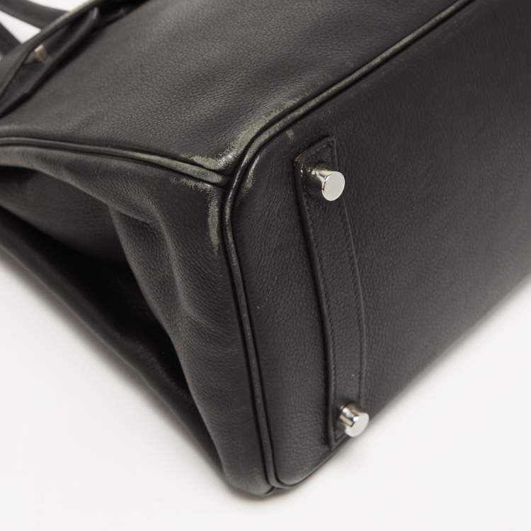 Pre Owned Hermès Black Evercolor Leather Palladium Finish Birkin 30 Bag