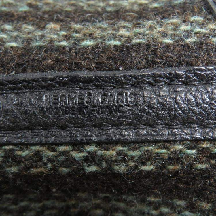 Pre Owned Hermes Garden PM Green Tote Bag Tweed Ladies