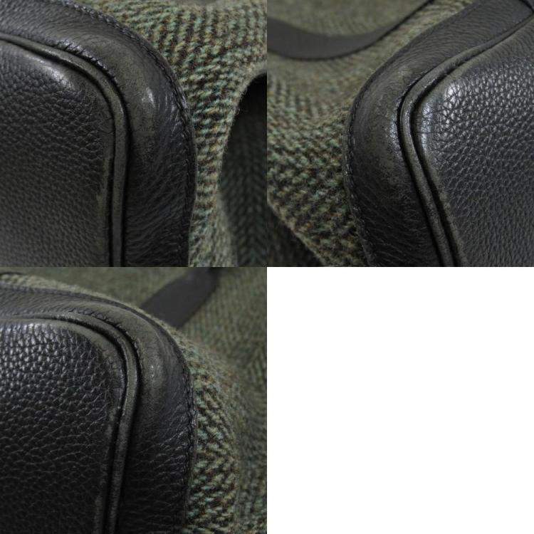 Pre Owned Hermes Garden PM Green Tote Bag Tweed Ladies