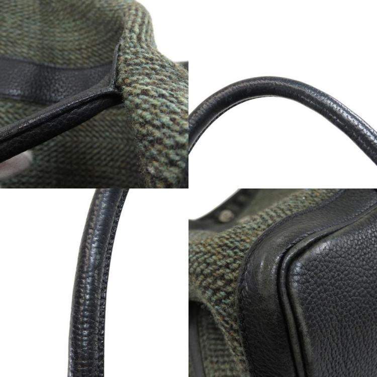 Pre Owned Hermes Garden PM Green Tote Bag Tweed Ladies