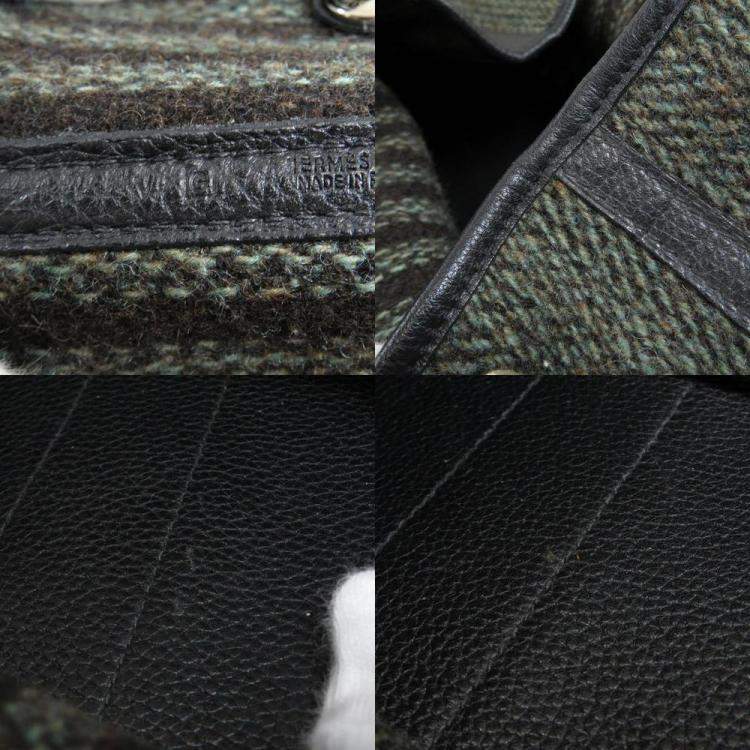 Pre Owned Hermes Garden PM Green Tote Bag Tweed Ladies