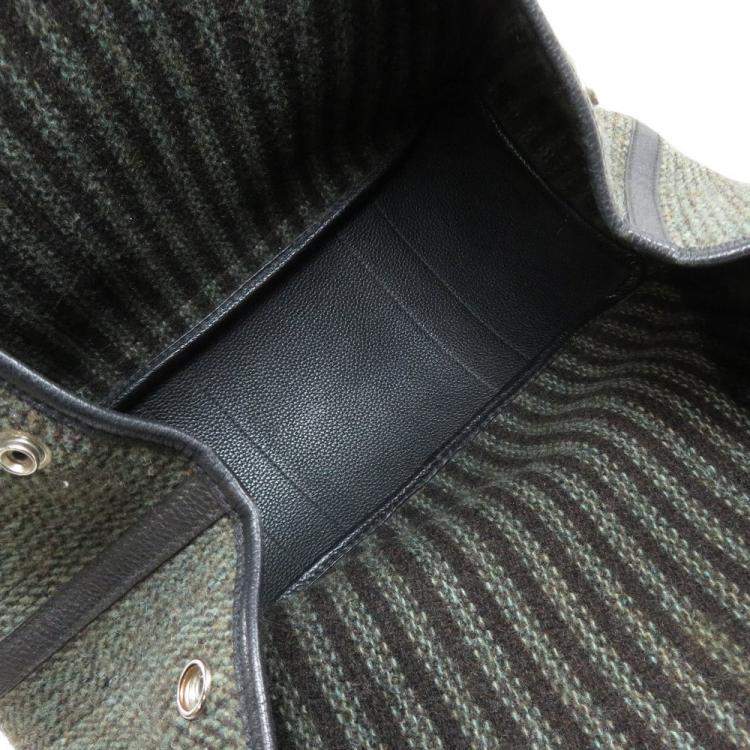 Pre Owned Hermes Garden PM Green Tote Bag Tweed Ladies