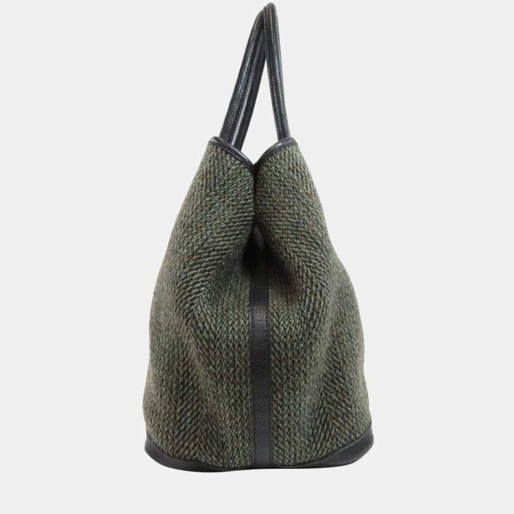 Pre Owned Hermes Garden PM Green Tote Bag Tweed Ladies