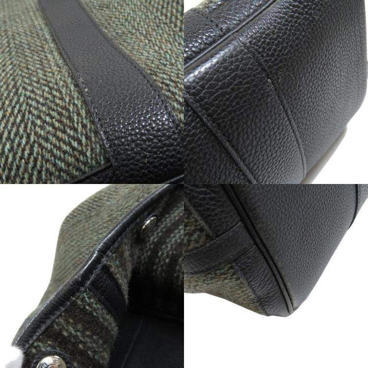Pre Owned Hermes Garden PM Green Tote Bag Tweed Ladies
