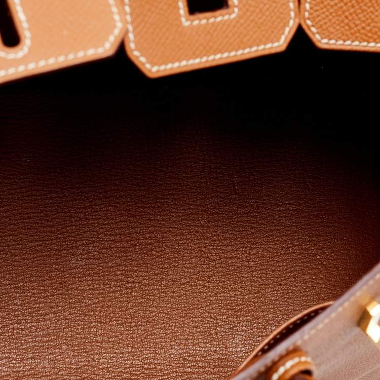 Pre Owned Hermes Gold Epsom Leather Gold Finish Birkin 25 Bag