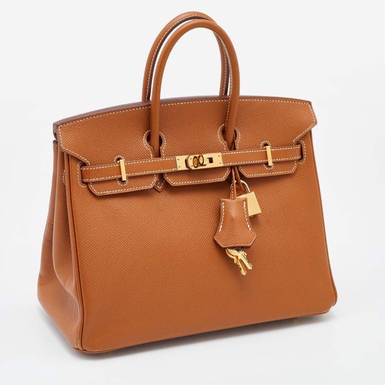Pre Owned Hermes Gold Epsom Leather Gold Finish Birkin 25 Bag