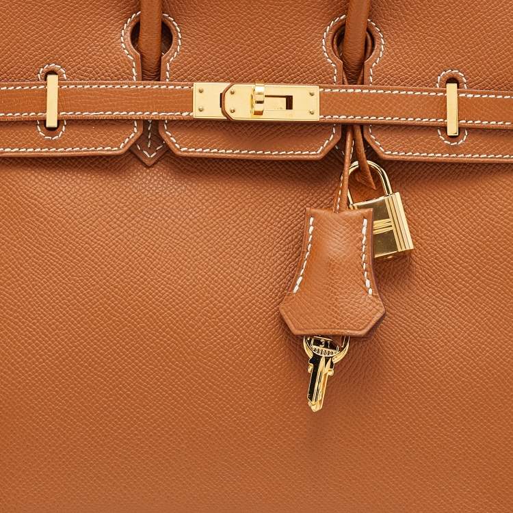 Pre Owned Hermes Gold Epsom Leather Gold Finish Birkin 25 Bag