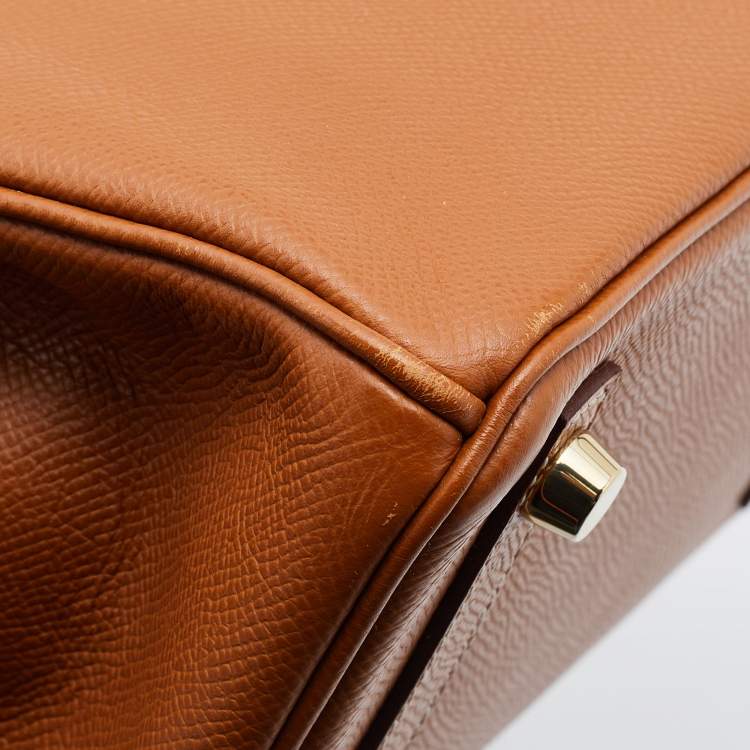 Pre Owned Hermes Gold Epsom Leather Gold Finish Birkin 25 Bag