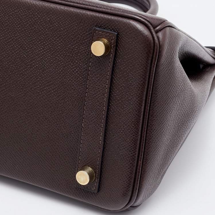 Pre Owned Hermes Chocolat Epsom Leather Gold Finish Birkin 25 Bag