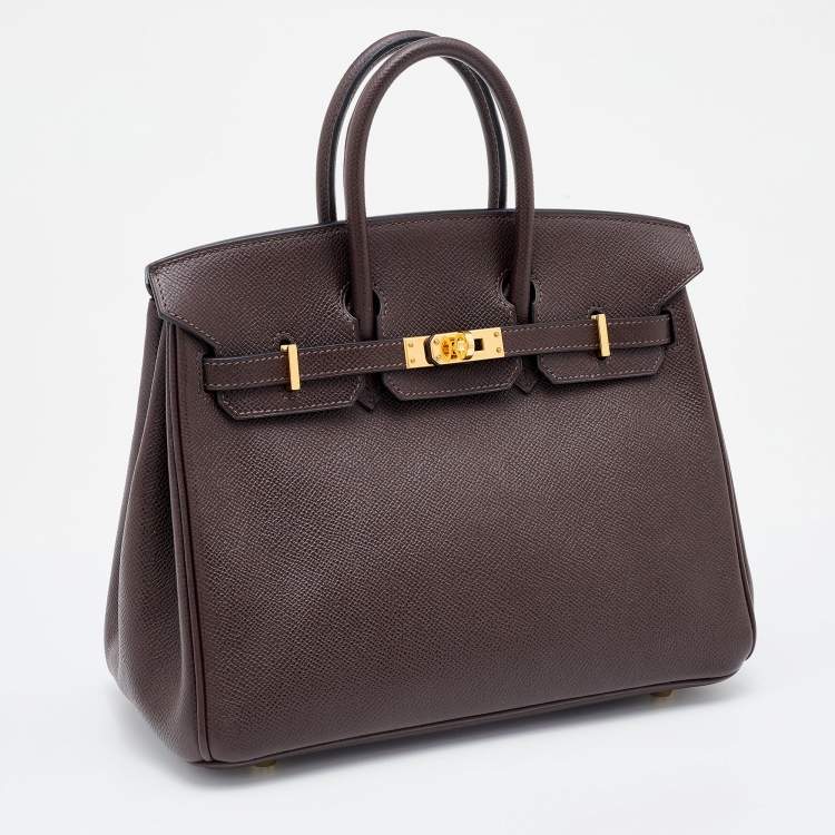 Pre Owned Hermes Chocolat Epsom Leather Gold Finish Birkin 25 Bag