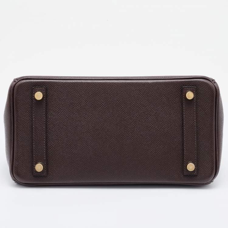 Pre Owned Hermes Chocolat Epsom Leather Gold Finish Birkin 25 Bag