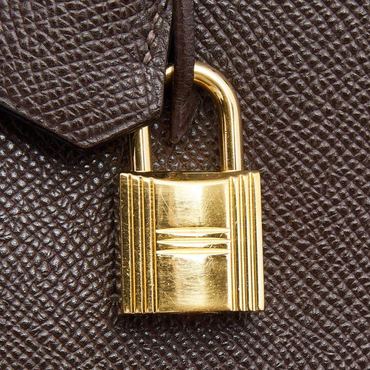 Pre Owned Hermes Chocolat Epsom Leather Gold Finish Birkin 25 Bag