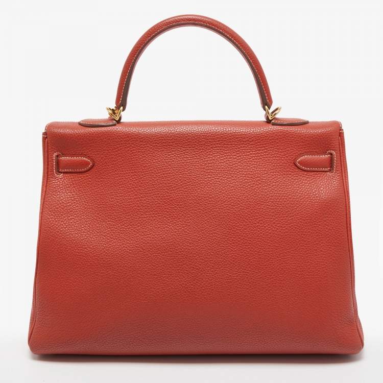 Pre Owned Hermes Brique Togo Leather Gold Hardware Kelly Retourne 35 Bag