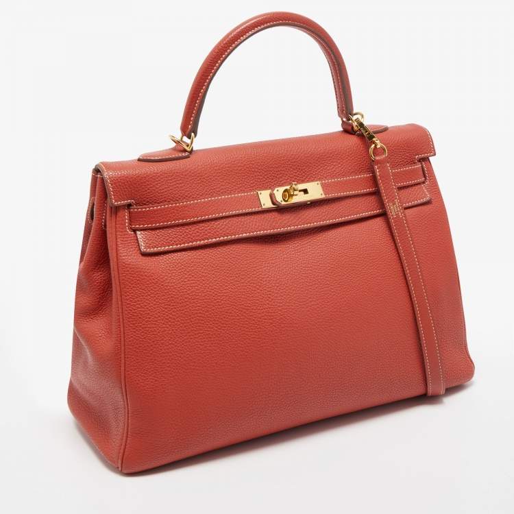 Pre Owned Hermes Brique Togo Leather Gold Hardware Kelly Retourne 35 Bag